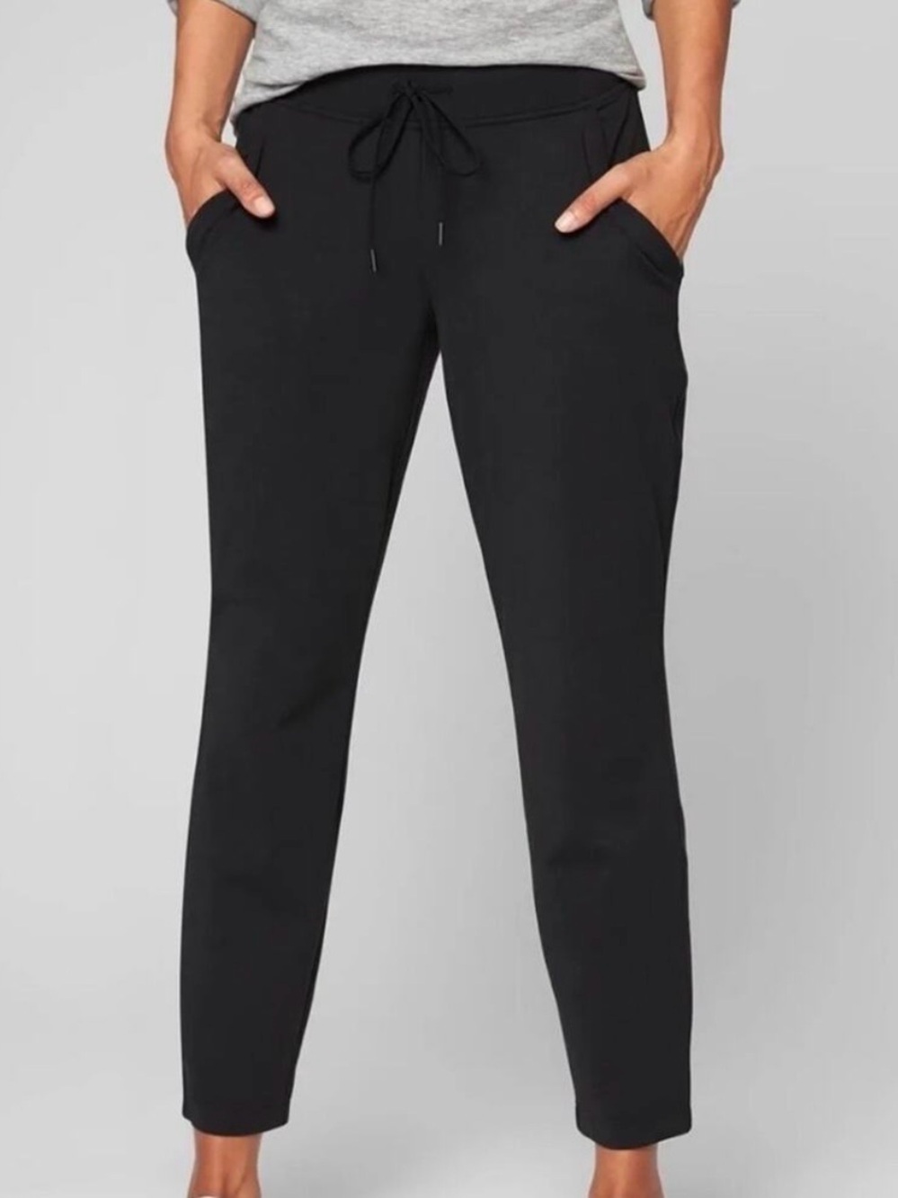 ATHLETA Black PowerVita Cropped Ankle Pants Active Lounge Travel Bottoms Size XL